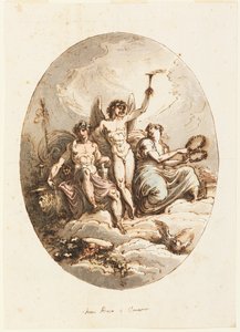 Ontwerp voor wand- of plafonddecoratie met Bacchus, Hymen en Venus door Felice Giani