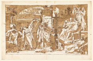 Tekening, Hades; Persephone in de onderwereld (offergave aan Proserpine), ca. 1820 door Felice Giani