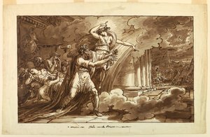 Tekening, Iris moedigt Priam aan het lichaam van Hector van Achilles te stelen, 1810-20 door Felice Giani