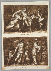 Tekening, blad uit een schetsboek:  De triomf van Silenus; offer aan Bacchus, 1800-1810 door Felice Giani