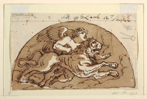 Leo, Lunet voor Plafond, Sala Ottagonale, Palazzo Milzetti, Faenza door Felice Giani
