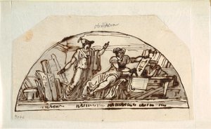 Lunet met Allegorie van Architectuur door Felice Giani