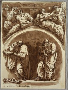 Lunet met Heiligen Petrus en Paulus, Mattheüs en de Profeet Jesaja, Studie naar Sebastiano del Piombo