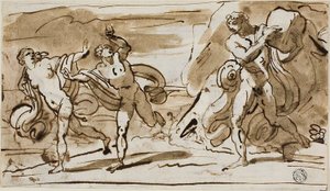 Polyphemus Gooiend met Rotsblokken naar de Vluchtende Aeis en Galatea (recto); Polyphemus Speelt Zijn Rietfluit voor Galatea (verso)