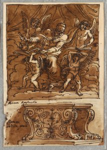 Paus Gregorius VII en vier engelen, studie naar Raphael "Personen van het pausdom"; antieke bank door Felice Giani