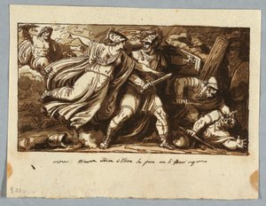 Blad uit een Schetsboek: Minerva Beveelt Ulysses om Vrede te Sluiten met de Vrijers van Penelope (Minerva induce Ulisse alla pace con i Proci) door Felice Giani