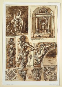 Bladen met Studies naar Bolognese Monumenten door Felice Giani