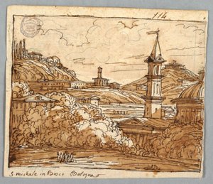 Schetsboekpagina, Folio 57: Studie naar Michele in Bosco, Bologna; Verso, Architectonische Details door Felice Giani