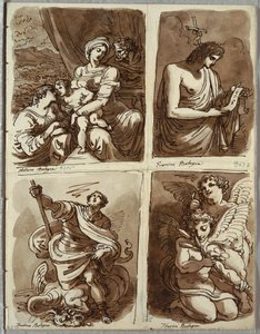 De Heilige Familie met Sint Catharina; St. Johannes de Doper, naar Guercino; St. Joris en de Draak, naar Alessandro Tiarini; Twee Putti door Felice Giani