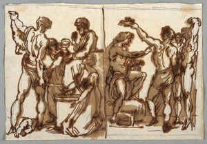 Het Oordeel van Salomo; Het Villen van Marsyas door Felice Giani