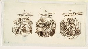 Drie Schetsen van Theseus Onderwerpen, voor de Sala di Teseo, Palazzo Gaddi, Forli