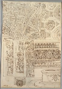 Twee Decoratieve Studies van Plafonds; Verso: Studies van Hoofden