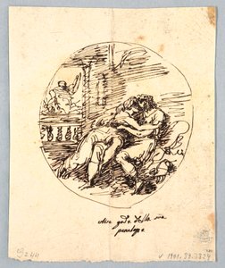 Odysseus en Penelope omhelzen elkaar door Felice Giani