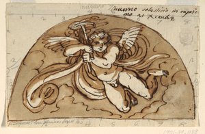 Winter, Lunet voor plafond van Sala Ottagonale, Palazzo Milzetti, Faenza door Felice Giani