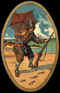 Robinson Crusoe: Illustratie door Felician MYRBACH MYRBACH RHEINFELD (1853-1940) Voor het boek van Daniel Defoe Robinson Crusoe. Geen datum. Rond 1934 door Felicien baron de Myrbach Rheinfeld