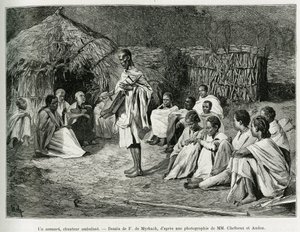 Een asmari, een wandelende zanger. Gravure door F. De Myrbach, naar een foto, ter illustratie van het verhaal 