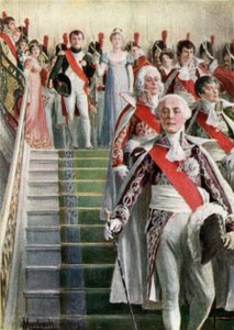 Napoleon en zijn gevolg vertrekken naar de mis