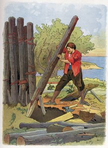 Robinson Crusoe bouwde zijn eerste huis.