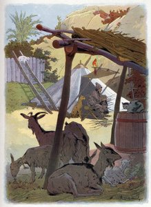 Robinson Crusoe thuis met zijn dieren door Felicien baron de Myrbach Rheinfeld