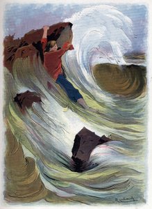 Robinson Crusoe slaagt erin zich aan een rots vast te klampen door Felicien baron de Myrbach Rheinfeld