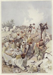 Soldaten en burgers bouwen een barricade door Felicien baron de Myrbach Rheinfeld