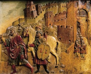 Boadbil, laatste moslimkoning, verlaat Granada in 1492 na het overhandigen van de sleutels van de stad