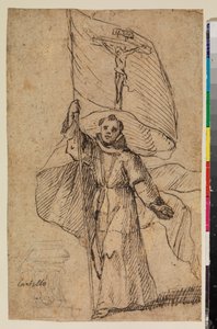 Franciscaner monnik met een banier met het kruisbeeld