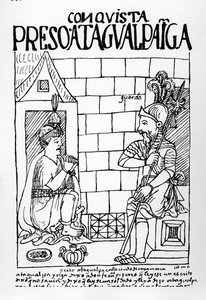 Atahualpa Inca in zijn gevangenis in Cajamarca door Felipe Huaman Poma de Ayala