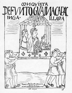 Het lichaam van Huayana Capac wordt van Quito naar Cuzco gedragen voor begrafenis door Felipe Huaman Poma de Ayala