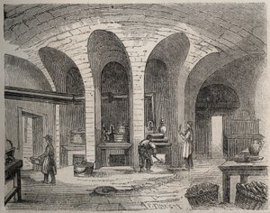 Parijs - Gevangenis de la petite Roquette (gevangenis voor vrouwen en tieners) - De Keukens - Gravure door na Felix Thorigny - in Le Monde Illustre van juli 1865