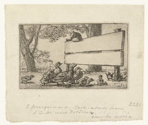 Adreskaart met Eenden bij een Houten Hek voor de Drukker Delâtre door Felix Bracquemond