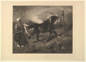Arabisch paard aan de paal, naar Delacroix