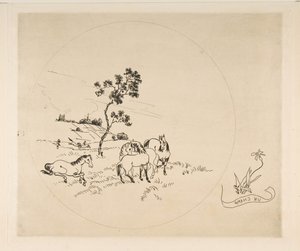 Decoratie voor een bord: Een veld door Felix Bracquemond