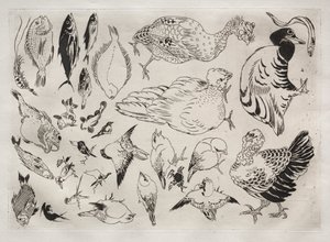 Dinerservies (Rousseau servies): Eenden, vis, enz. (nr. 12) door Felix Bracquemond