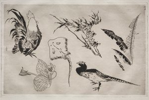 Dinerservies (Rousseau servies): Hanen, rog, planten, enz. (nr. 9) door Felix Bracquemond