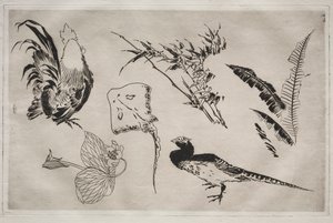 Dinerservies Rousseau servies: Hanen, rog, planten, enz. nr. 9, 1866 door Felix Bracquemond