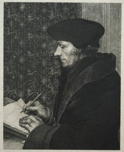 Erasmus, naar Holbein door Felix Bracquemond