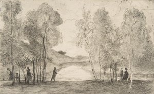 La lac du Bois de Boulogne, rond 1858 door Felix Bracquemond