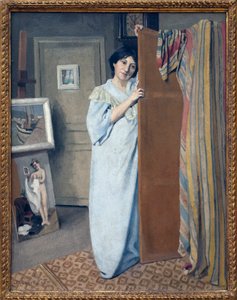 Mevrouw Vallotton in een jurk door Felix Edouard Vallotton