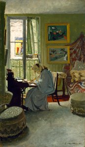 Vrouw die schrijft in een interieur