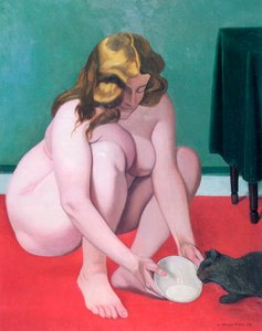 Vrouw met een kat, 1919 door Felix Edouard Vallotton