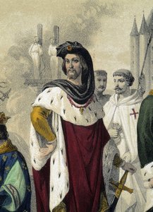 Capetingers 1270 - 1322: Filips IV de Schone en Jacques de Molay - in "De Franse Monarchie in prent", tekening door Monsieur Fossey
