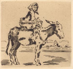 Vrouw die een Ezel rijdt bij een Toren