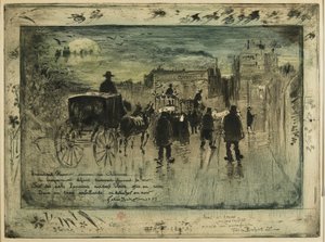 Begrafenisstoet op de Boulevard de Clichy door Felix Hilaire Buhot