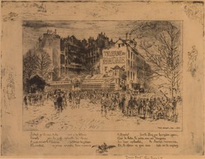 La Place des Martyrs et La Taverne du Bagne, 1885 door Felix Hilaire Buhot