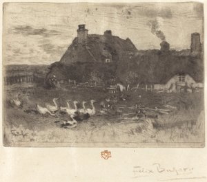 Les Petites Chaumières rieten huisjes - kleine plaat, 1878