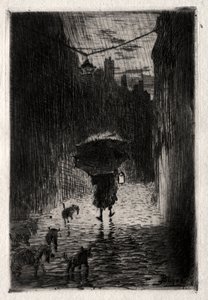 Regen en paraplu door Felix Hilaire Buhot