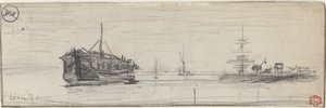 Scheepvaart in de haven van Londen [recto], ca. 1884