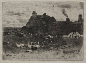 Rieten huisjes, 1878 door Felix Hilaire Buhot