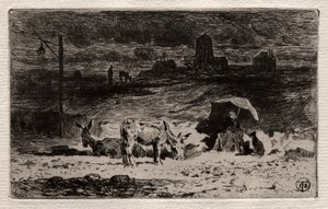 De ezels op de heuvel van de Cailles, ca. 1875 door Felix Hilaire Buhot